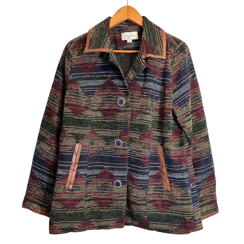 Erin London 4 Button Tapestry Jacket Blazer Warm Colors Beautiful Patterns‎ Med